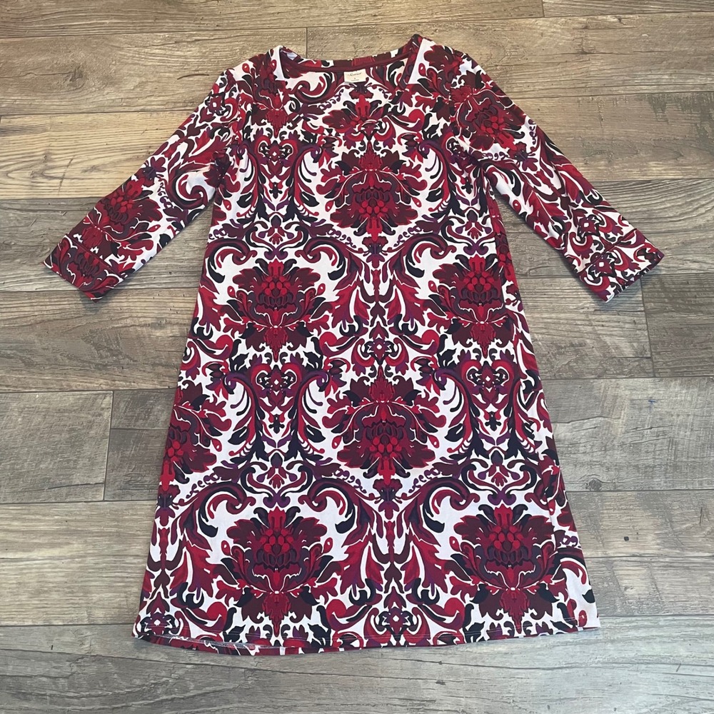 Soma Red Purple Damask Medallion Lounge Dress 3/4 Sleeve‎ Small Cozy Bold